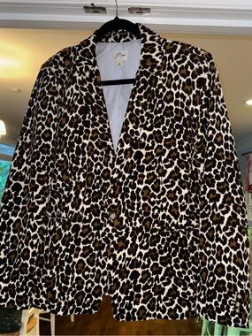 J.Crew Parke Blazer Leopard Stretch Corduroy Animal Print Jacket Lined